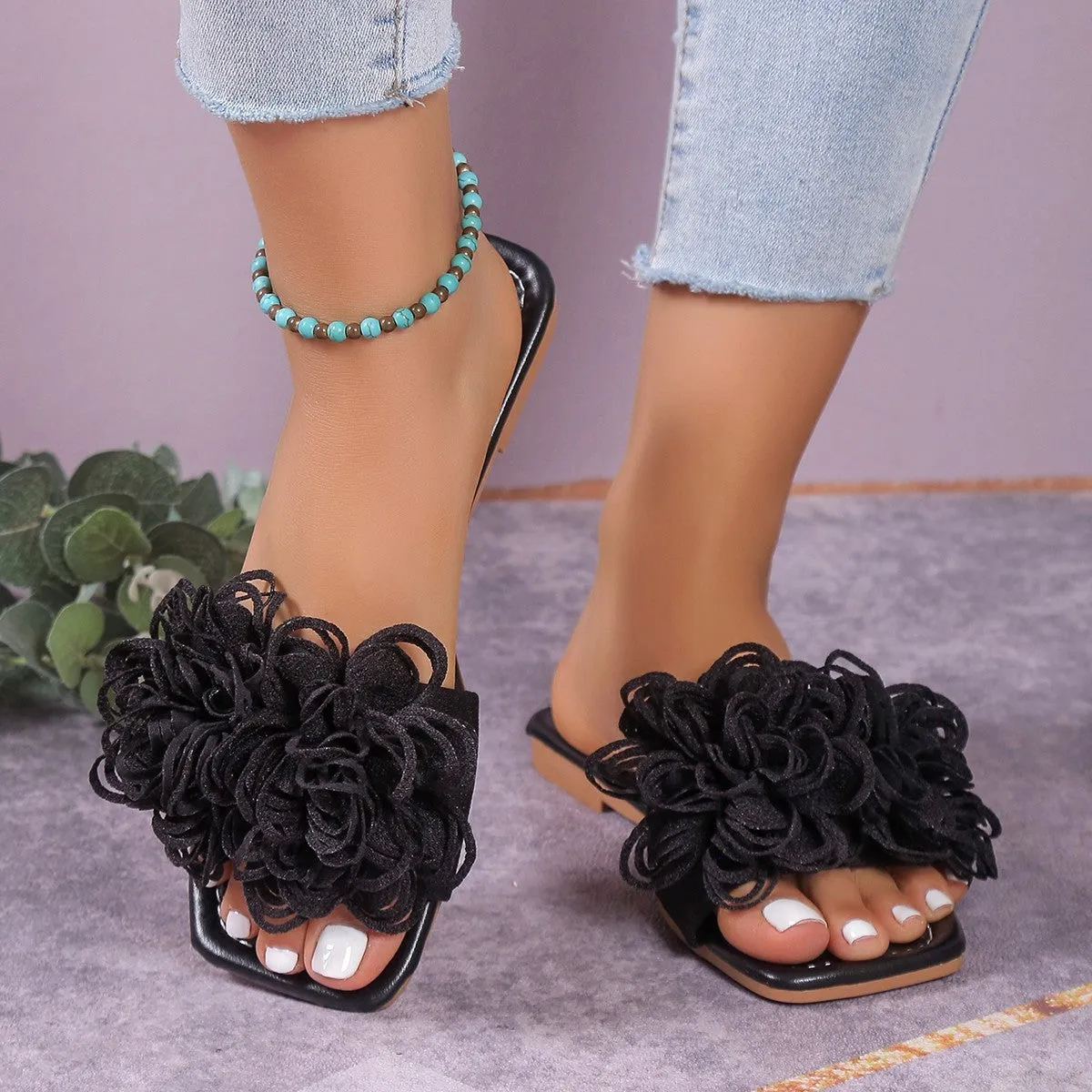 3D Flowers Summer Casual Flat Slippers