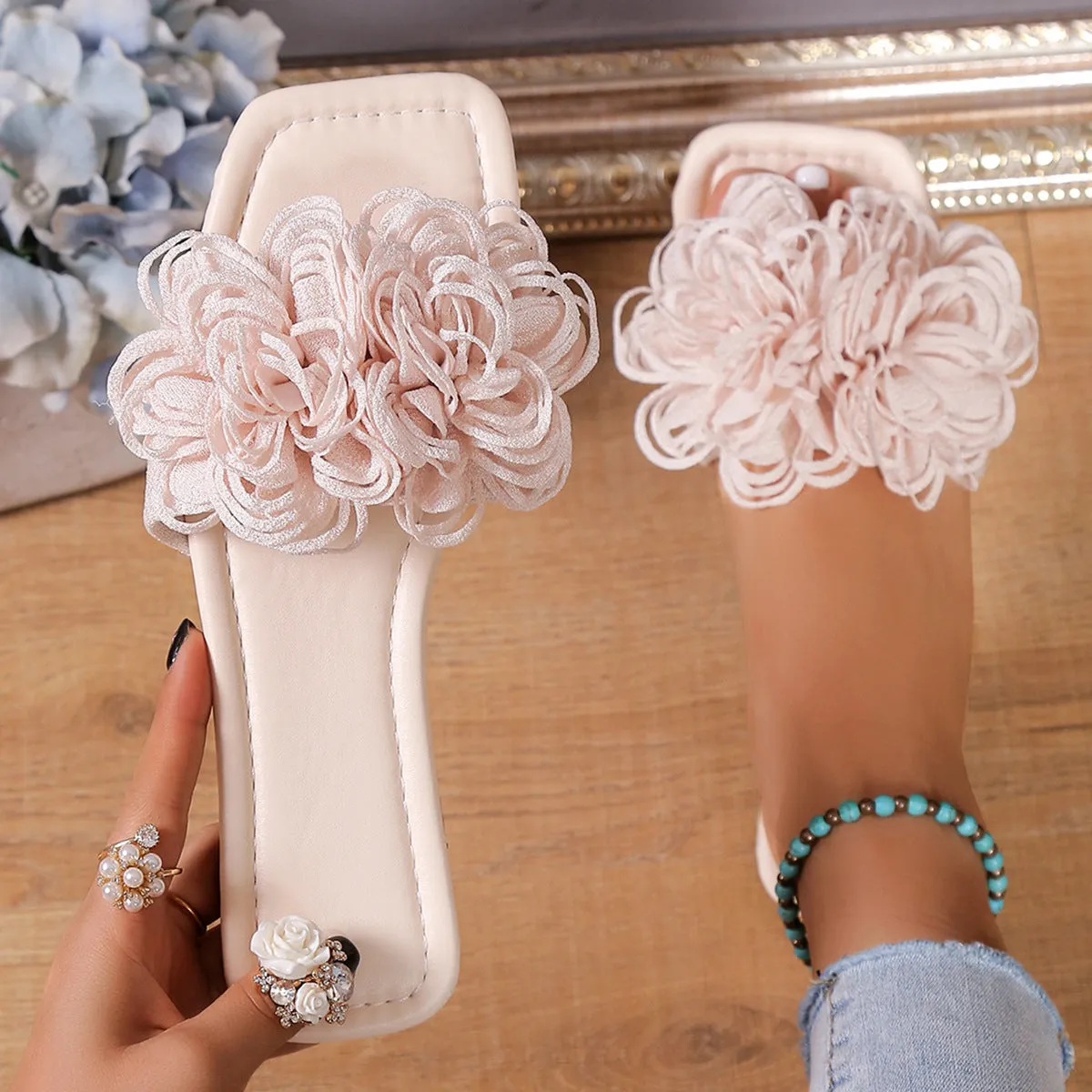 3D Flowers Summer Casual Flat Slippers