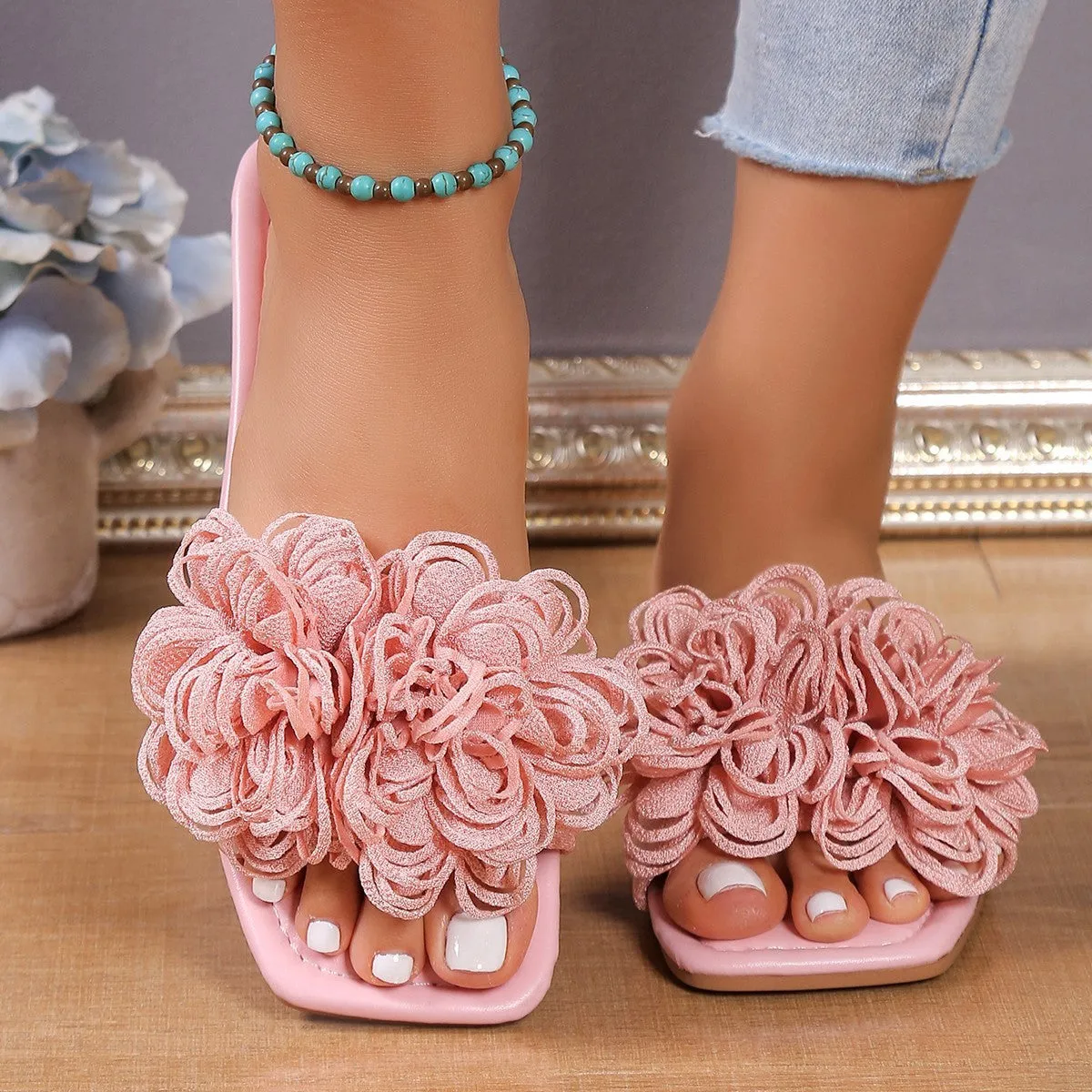 3D Flowers Summer Casual Flat Slippers