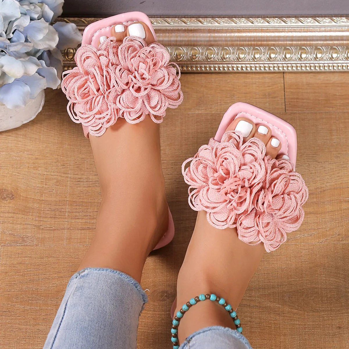 3D Flowers Summer Casual Flat Slippers