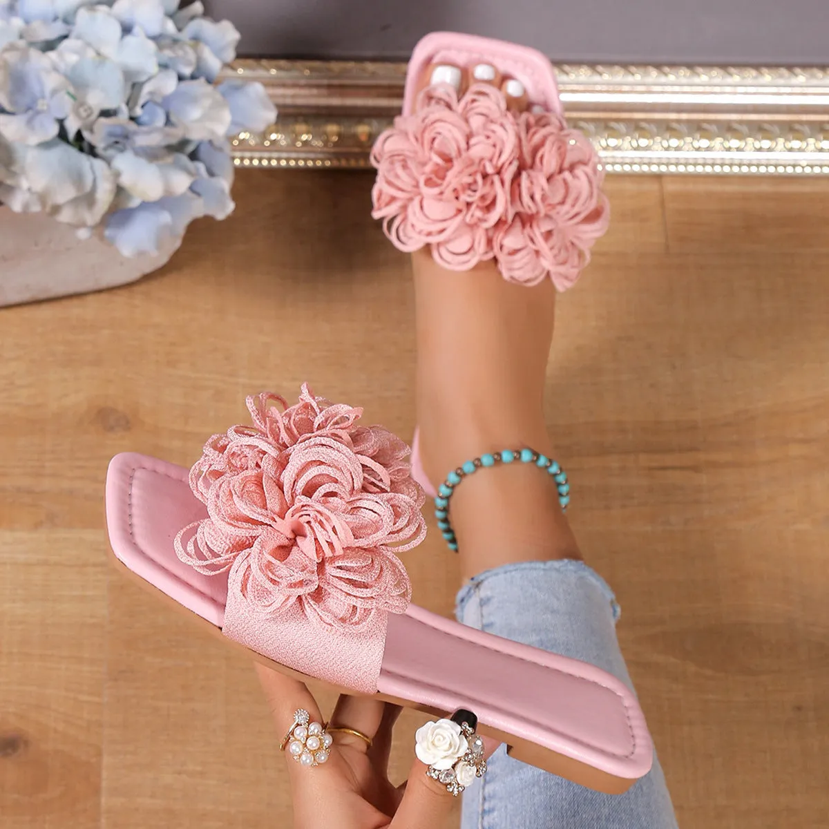 3D Flowers Summer Casual Flat Slippers