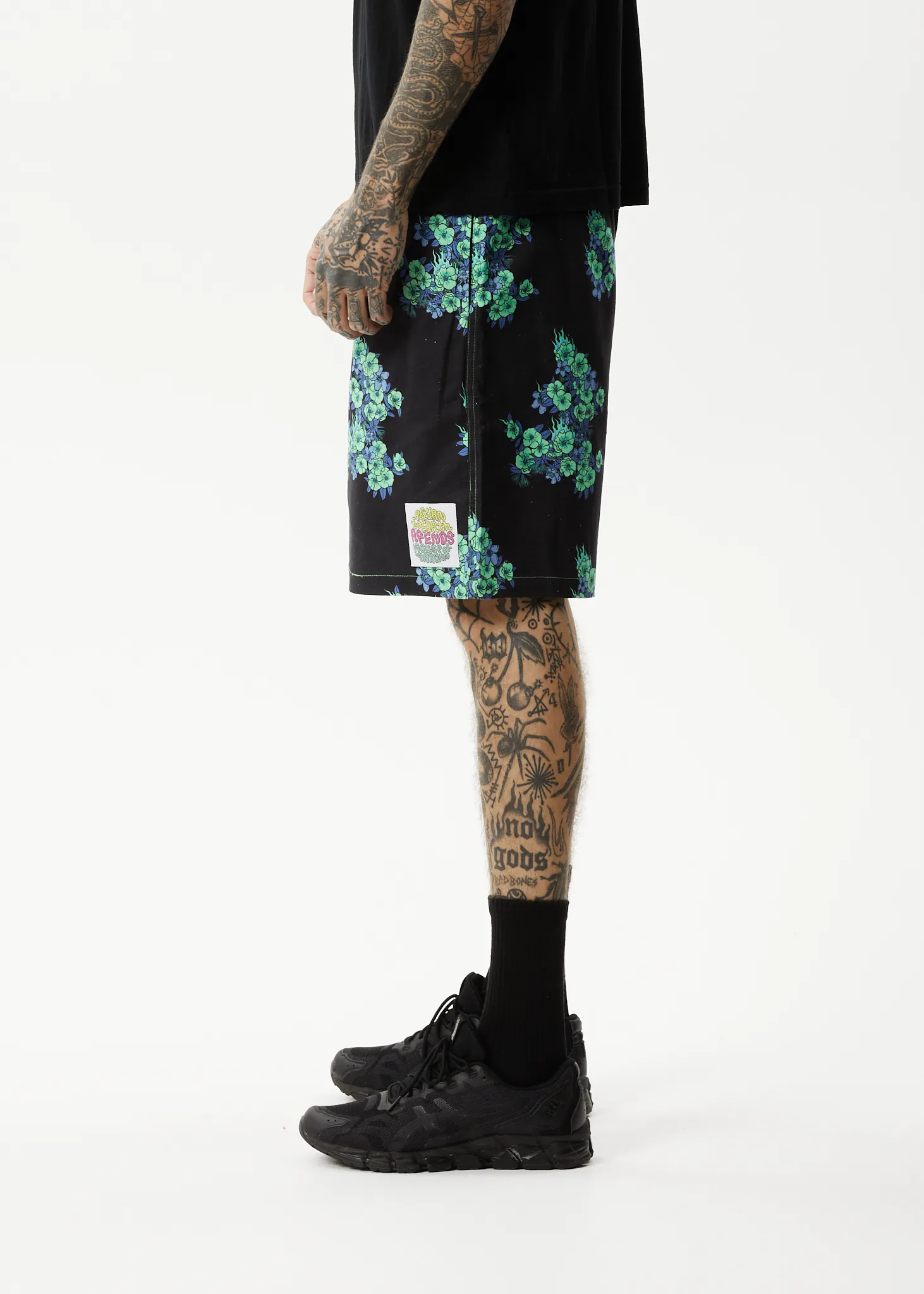 AFENDS Mens House Of Darwin - Oversized Shorts - Charcoal Floral