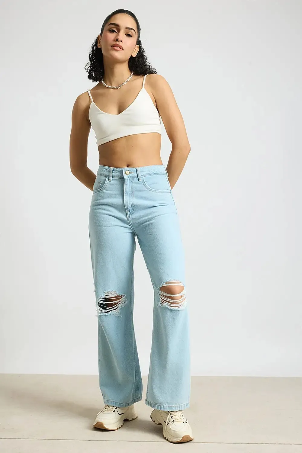 Aqua Haze Distressed High-Rise Jeans