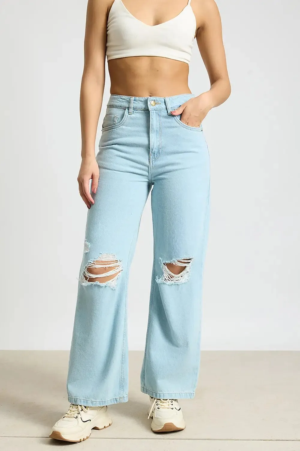 Aqua Haze Distressed High-Rise Jeans