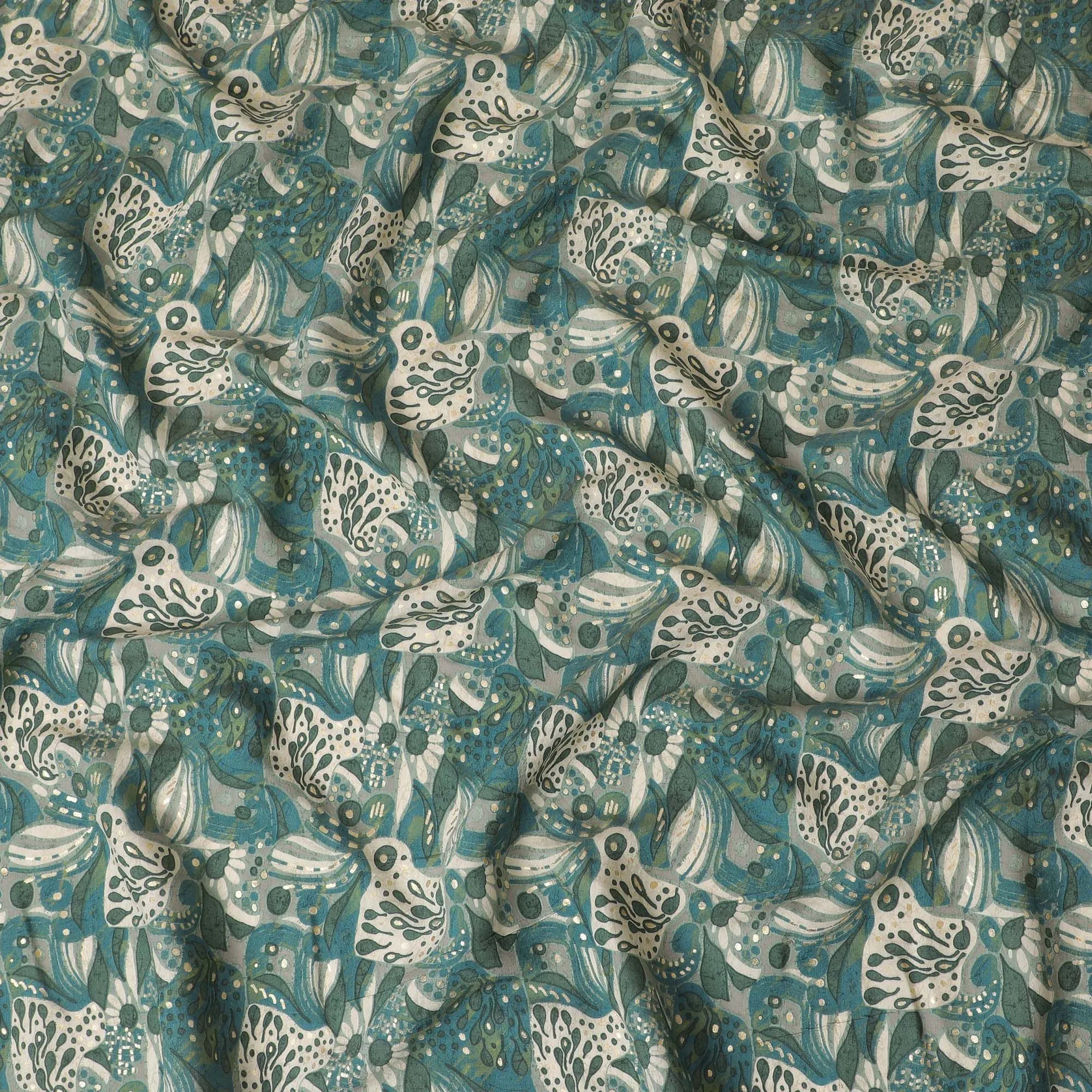 Aquatic Fantasy Viscose Fabric - 110cm Width, Whimsical Sea-Inspired Design, Buy Online by the Meter-D18023