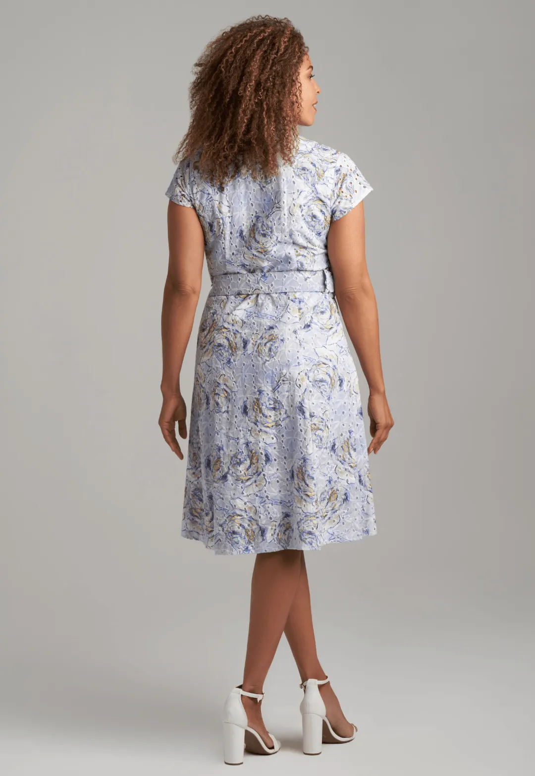 Arabelle Cotton Eyelet Dress in Blue Noisette