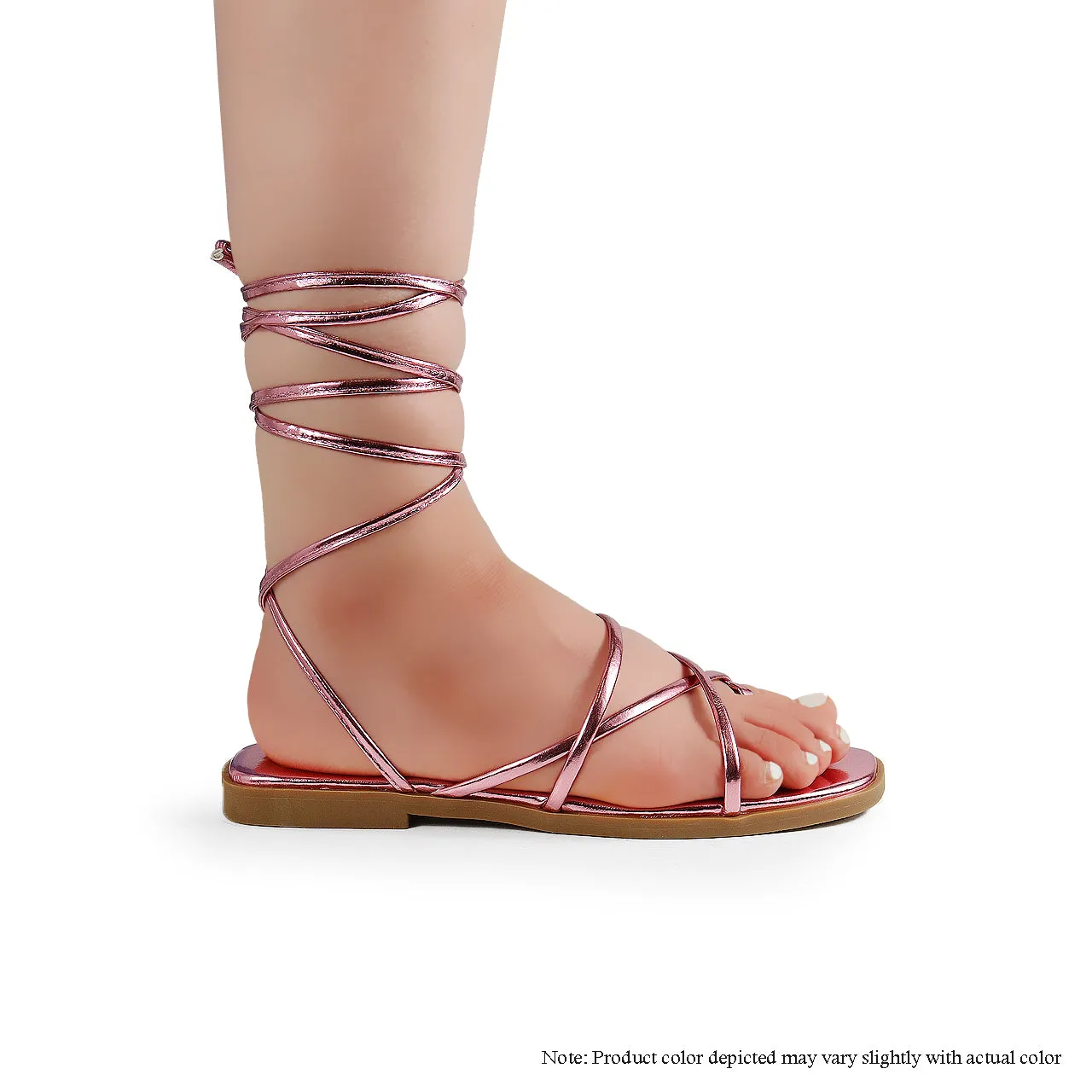 BESTIA-6 ASYMMETRICAL CROSS-TOE DESIGN TIE-UP SANDAL - METALLIC PINK