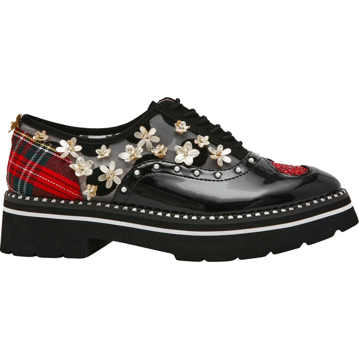 Betsey Johnson Womens Skyyla Embellished Lugged Sole Oxfords