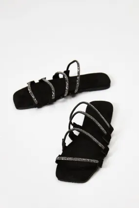 Black Strappy Flat Slides