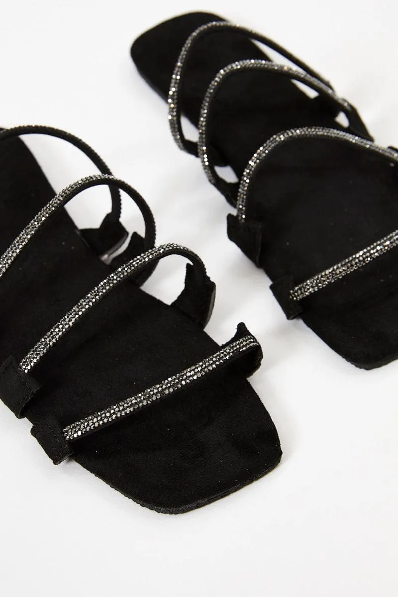 Black Strappy Flat Slides