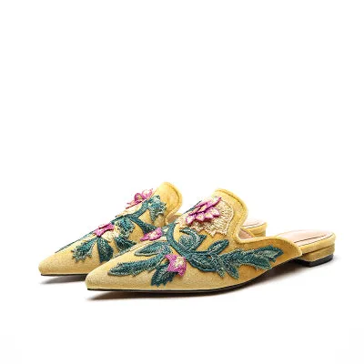 BOOPDO DESIGN FLORAL EMBROIDERY BACKLESS LOAFERS