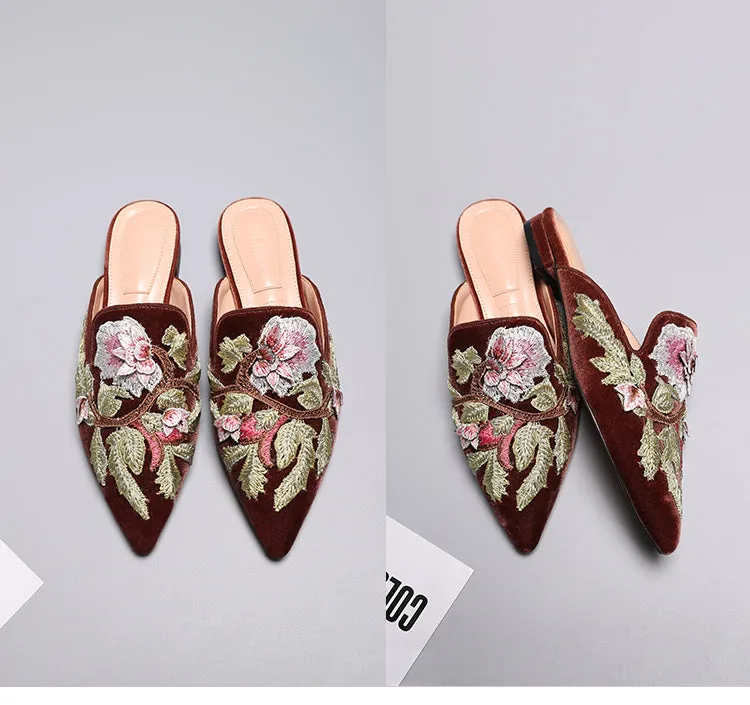 BOOPDO DESIGN FLORAL EMBROIDERY BACKLESS LOAFERS