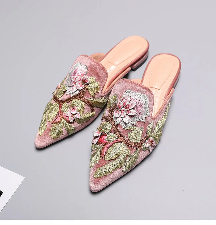 BOOPDO DESIGN FLORAL EMBROIDERY BACKLESS LOAFERS