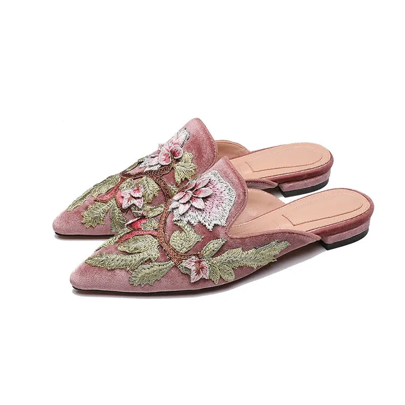 BOOPDO DESIGN FLORAL EMBROIDERY BACKLESS LOAFERS