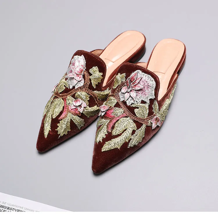 BOOPDO DESIGN FLORAL EMBROIDERY BACKLESS LOAFERS