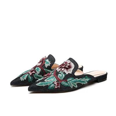 BOOPDO DESIGN FLORAL EMBROIDERY BACKLESS LOAFERS