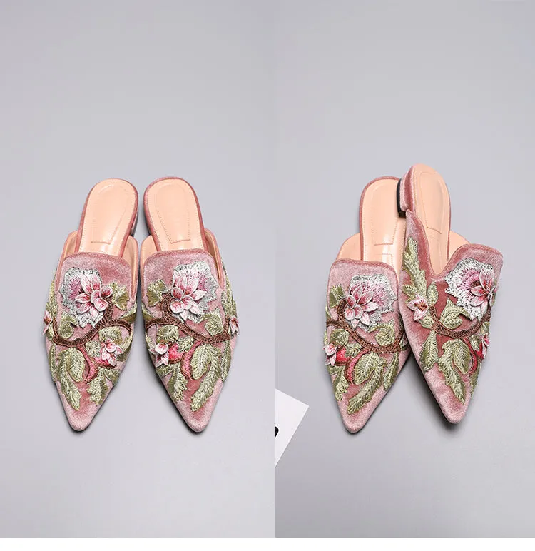 BOOPDO DESIGN FLORAL EMBROIDERY BACKLESS LOAFERS