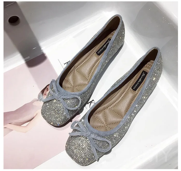 BOOPDO DESIGN LORETTA BOW BALLET FLATS IN DIAMANTE