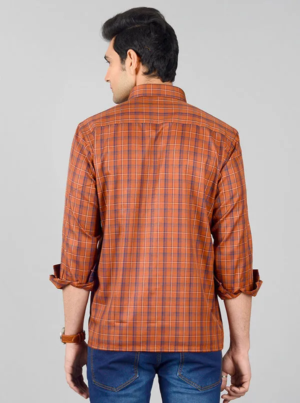 Brown & Blue Checked Regular Fit Formal Shirt | Greenfibre