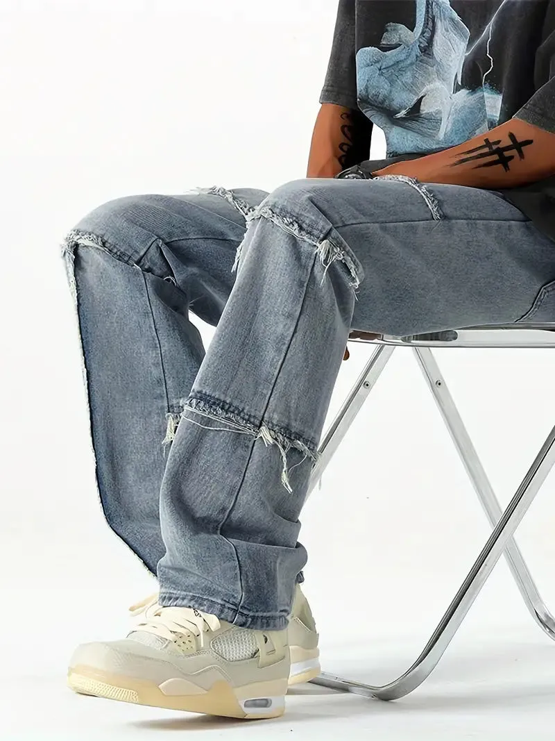 Casual Raw Trim Distressed Denim