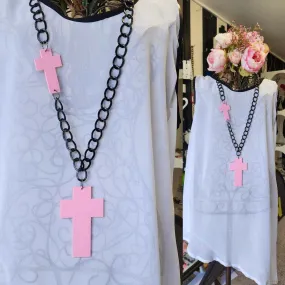 Chained Statement Necklace Cross ChCR