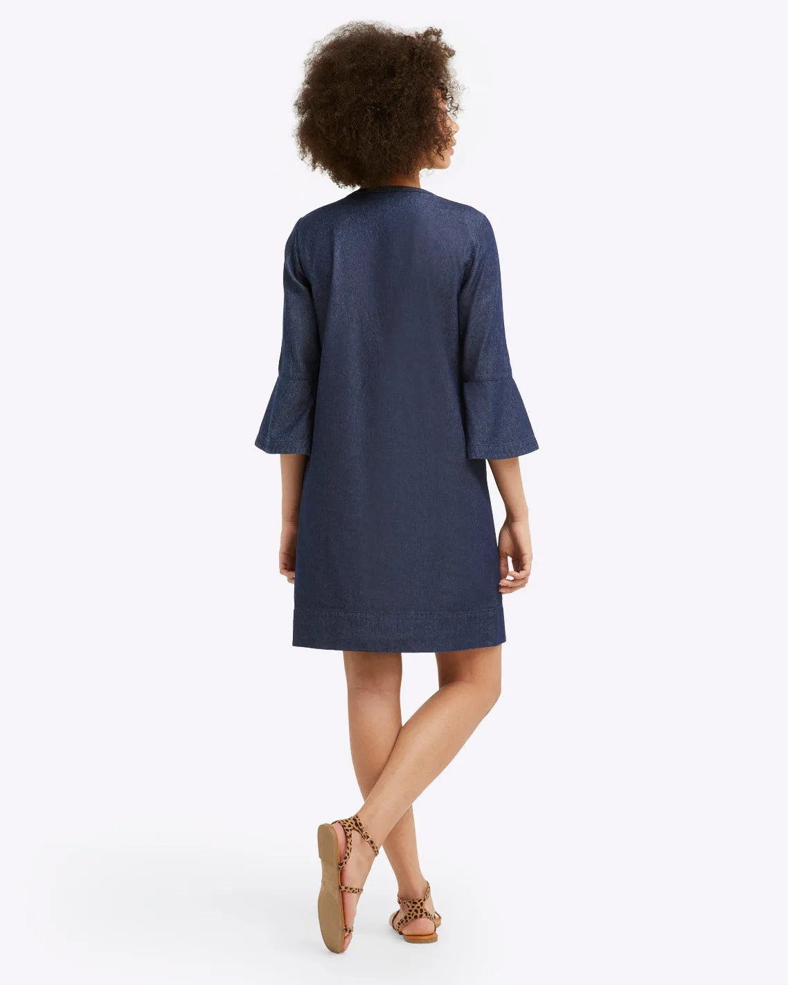 Chambray Ruffle Shift Dress