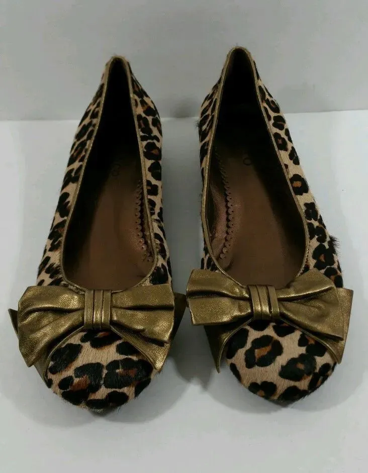 Cheetah gold bow ballet flats sz 9