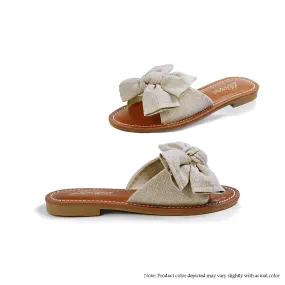 CLARISSA-1 CROC FOOTBED BOW SANDAL - NATURAL