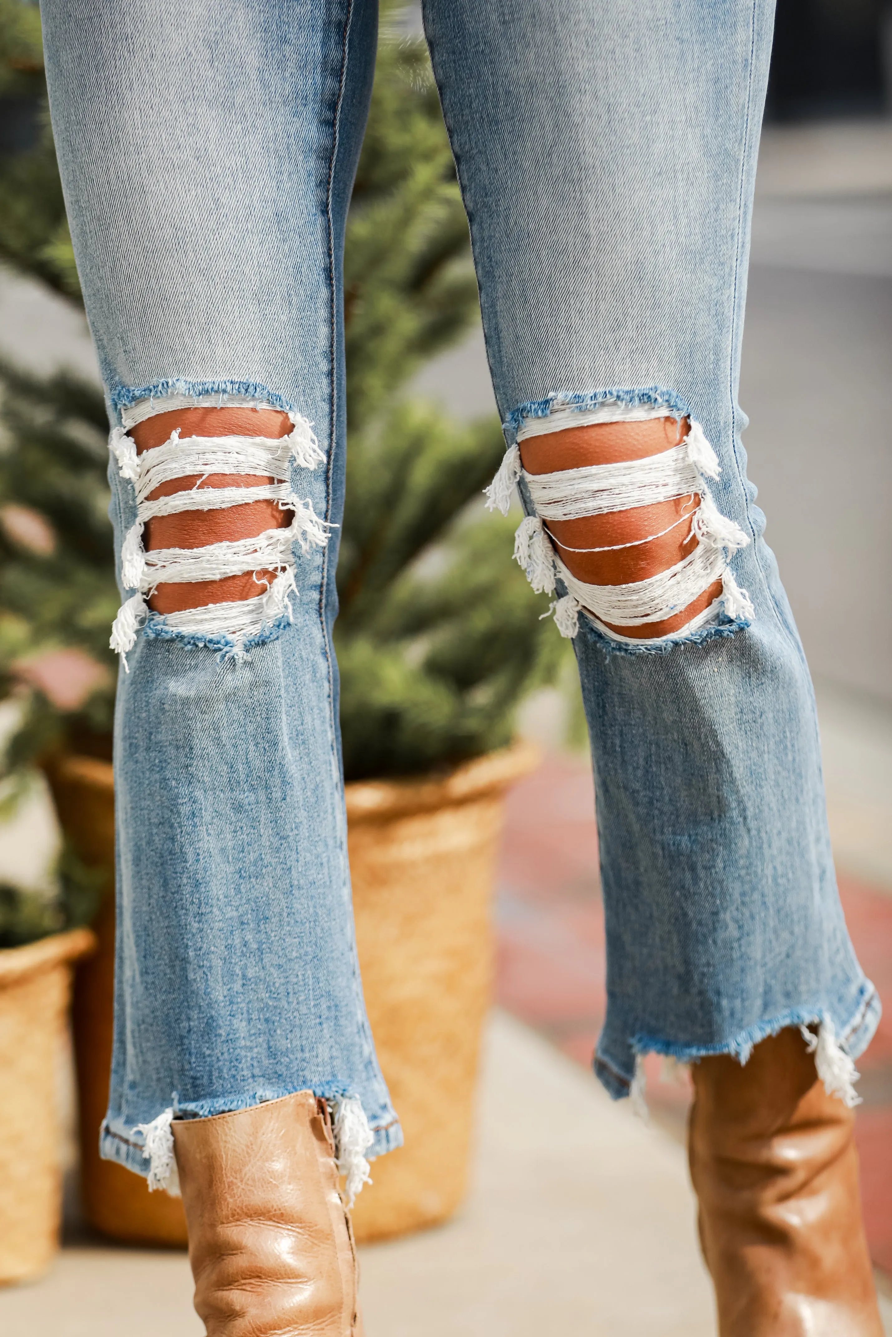 Courtney Light Wash Distressed Kick Flare Jeans Plus