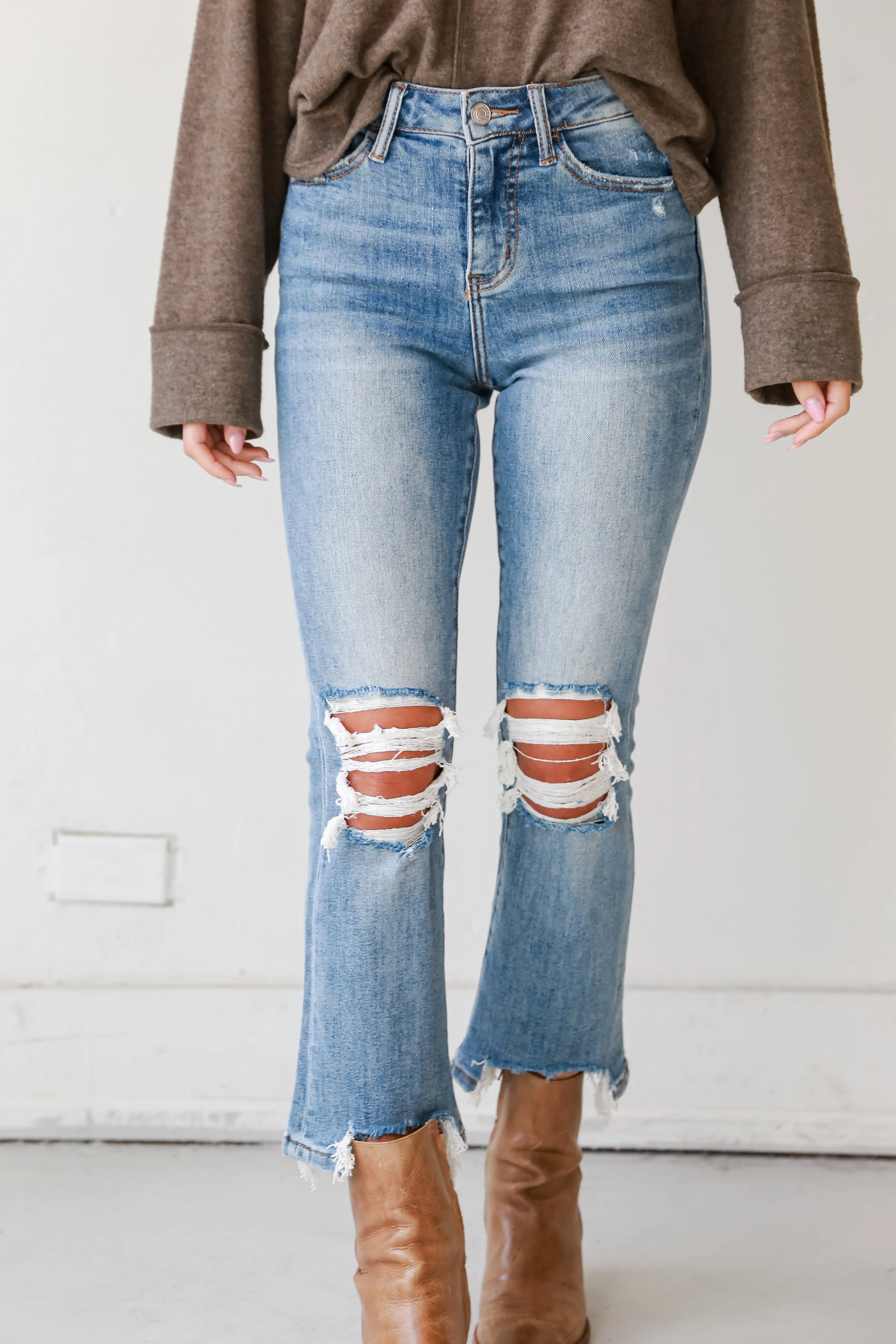 Courtney Light Wash Distressed Kick Flare Jeans Plus