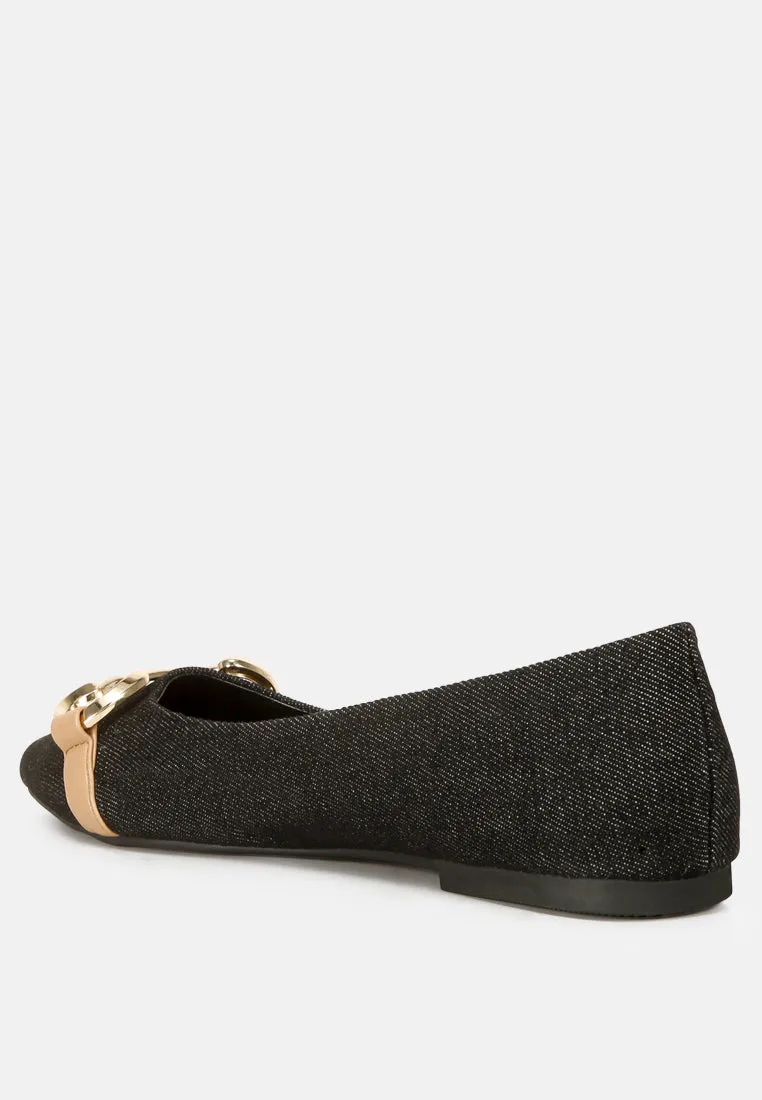 Cressida Denim Horsebit Detail Ballet Flats