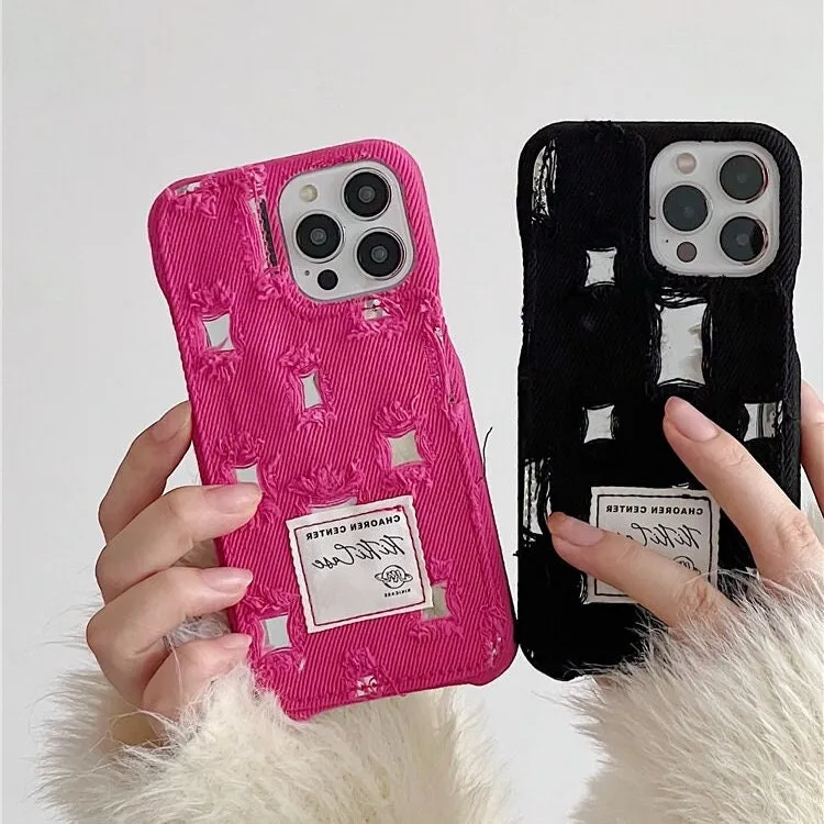 Cute Fashionable Distressed Denim Silver Mirror Design Thick Protective Shockproof iPhone Case for iPhone 11 12 13 14 15 Pro Max Case