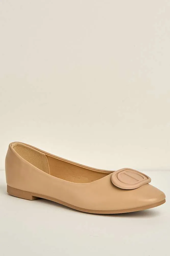 Dalia Monogram Detail Brooch Pumps in Nude