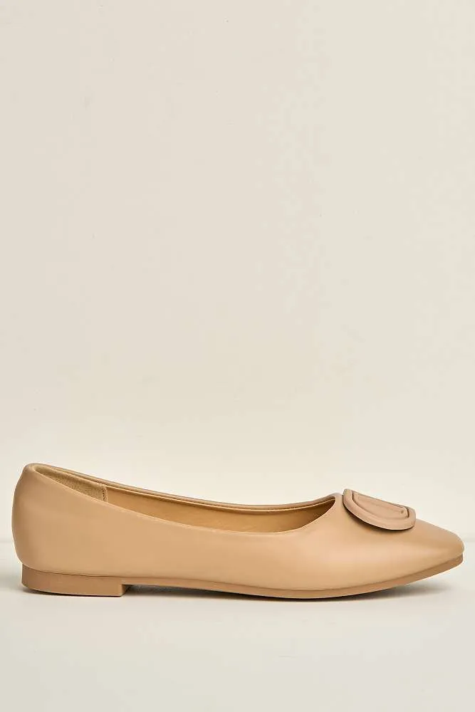 Dalia Monogram Detail Brooch Pumps in Nude