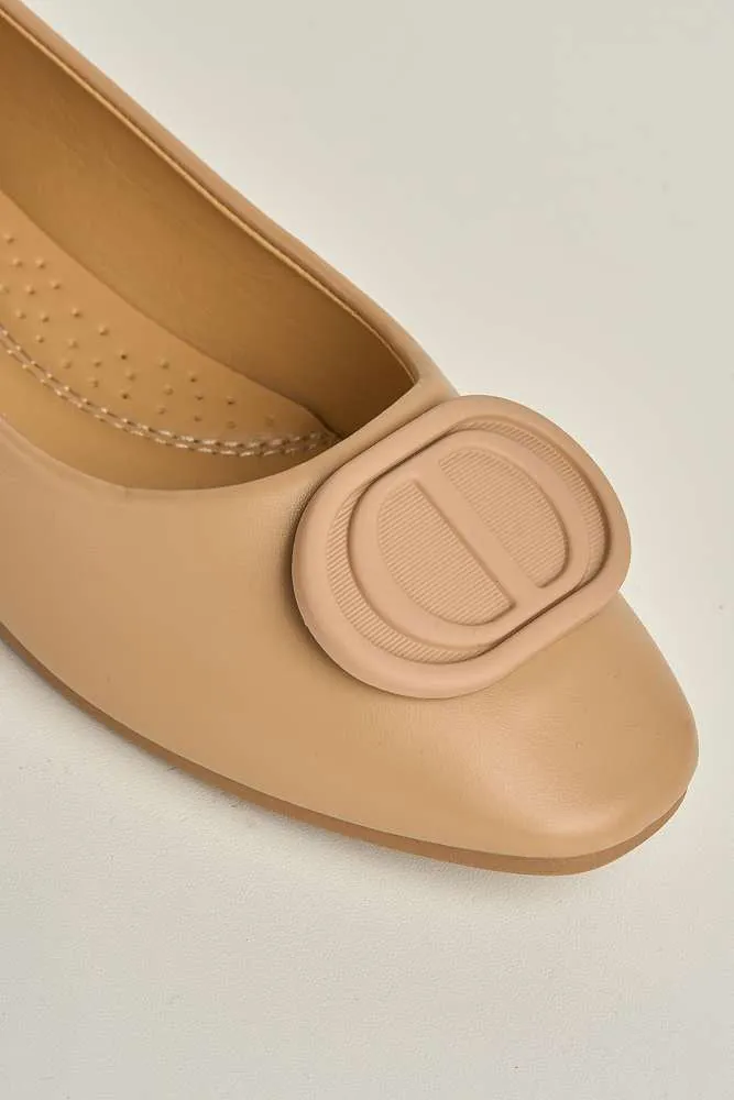 Dalia Monogram Detail Brooch Pumps in Nude