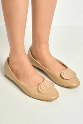 Dalia Monogram Detail Brooch Pumps in Nude