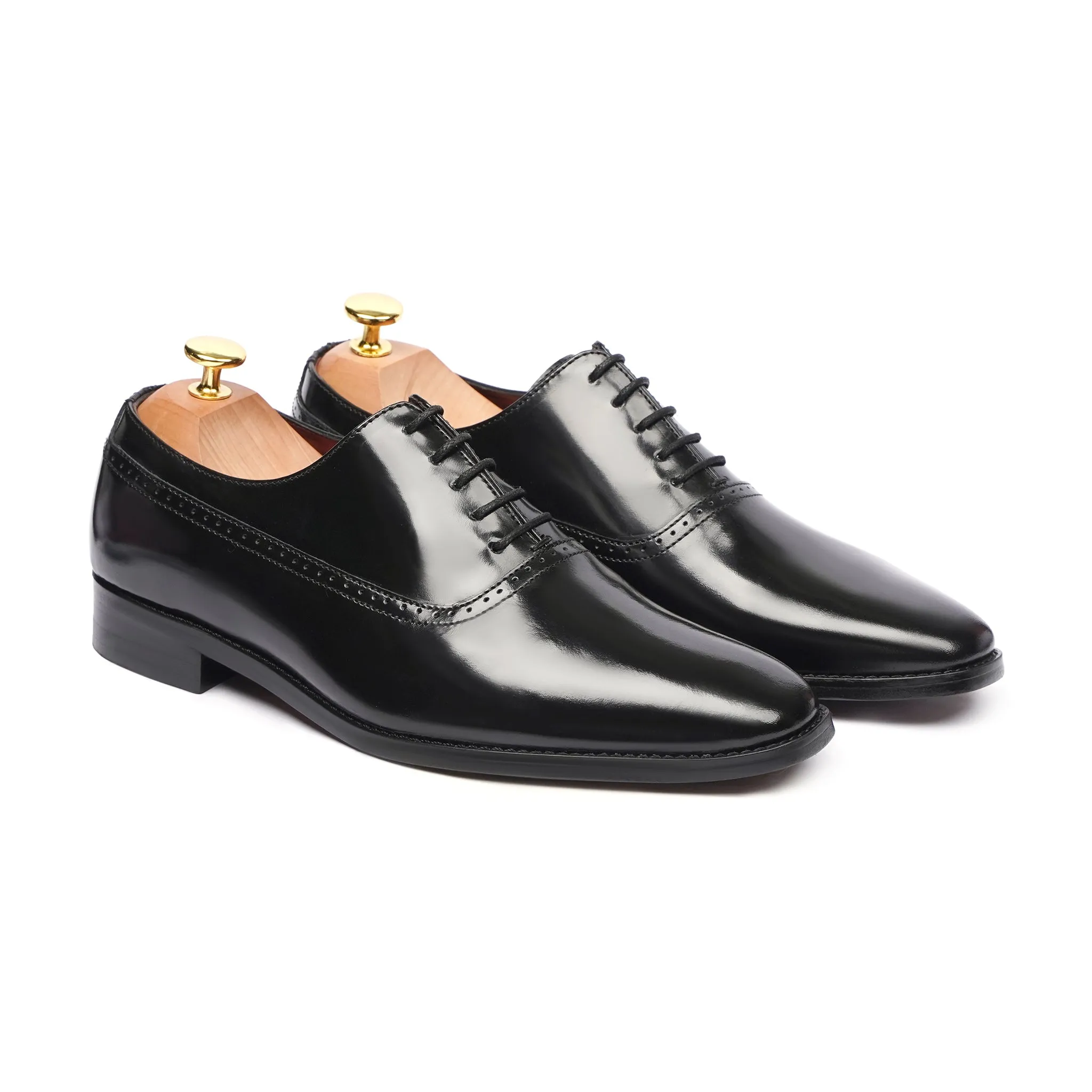 Damario - Men's Black Box Leather High Shine Oxford Shoe