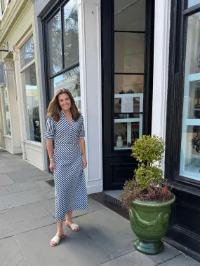 Dargan Maxi Dress White with Blue Stripes