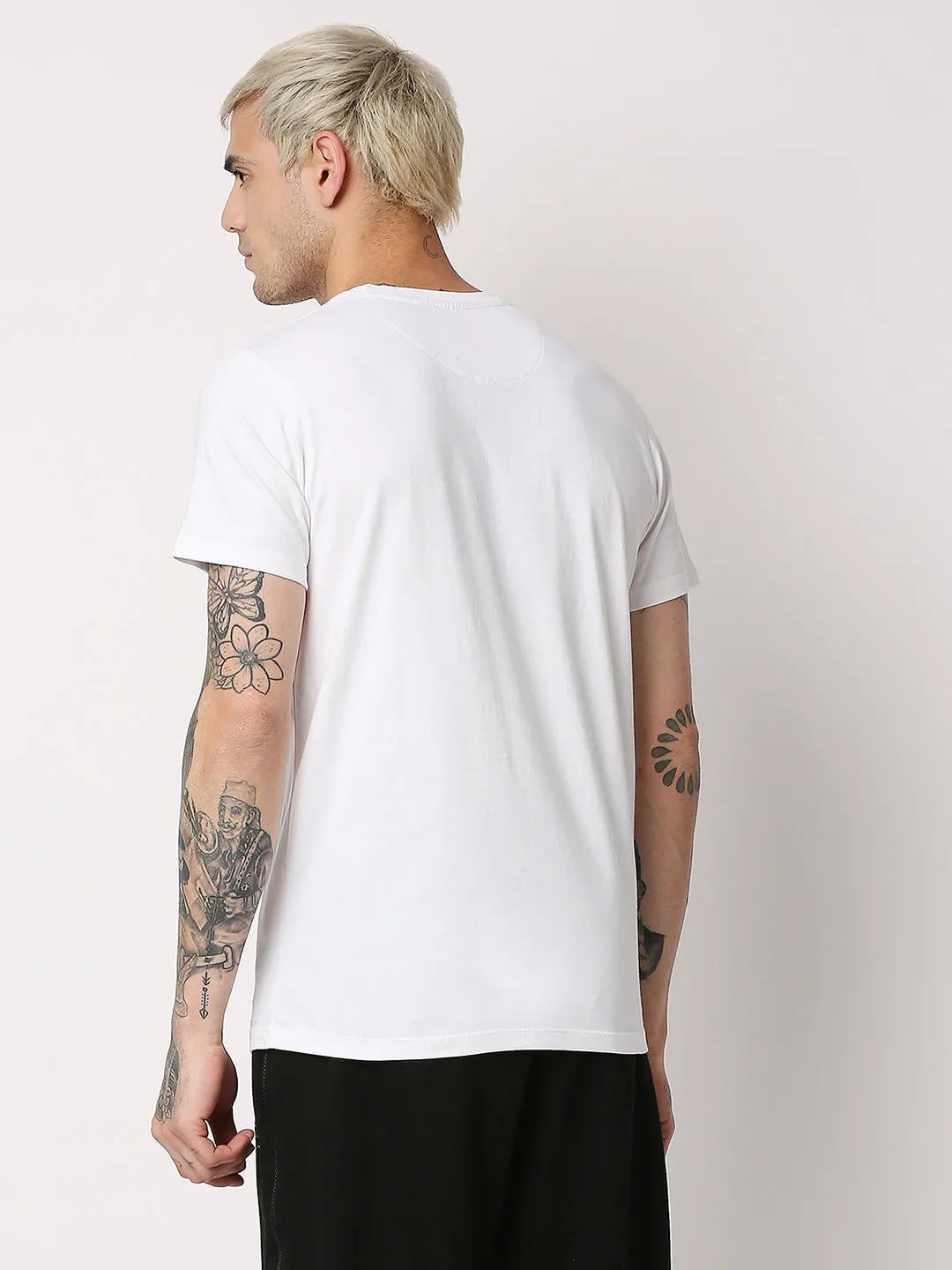 Disrupt Mens White Half Sleeve Cheks Logo Printed T-shirt