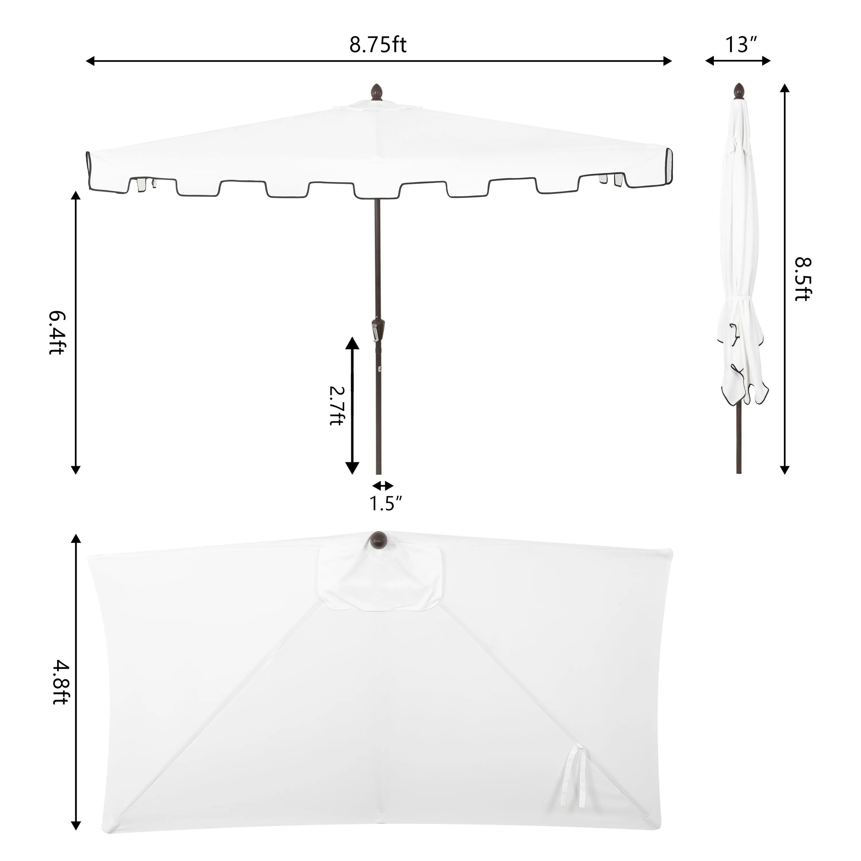 Ditto 9 ft. Classic MidCentury Rectangular Half Market Patio Umbrella