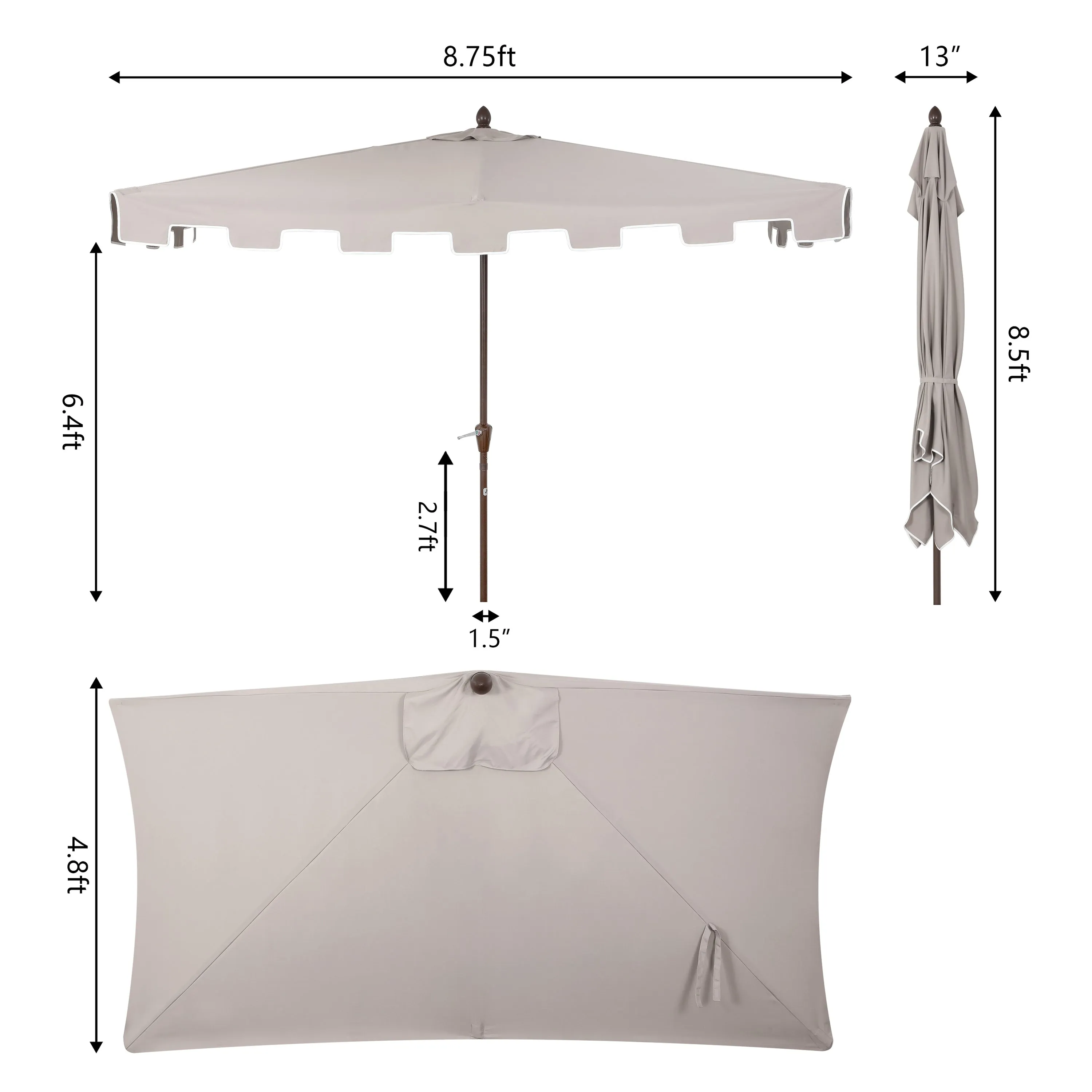 Ditto 9 ft. Classic MidCentury Rectangular Half Market Patio Umbrella