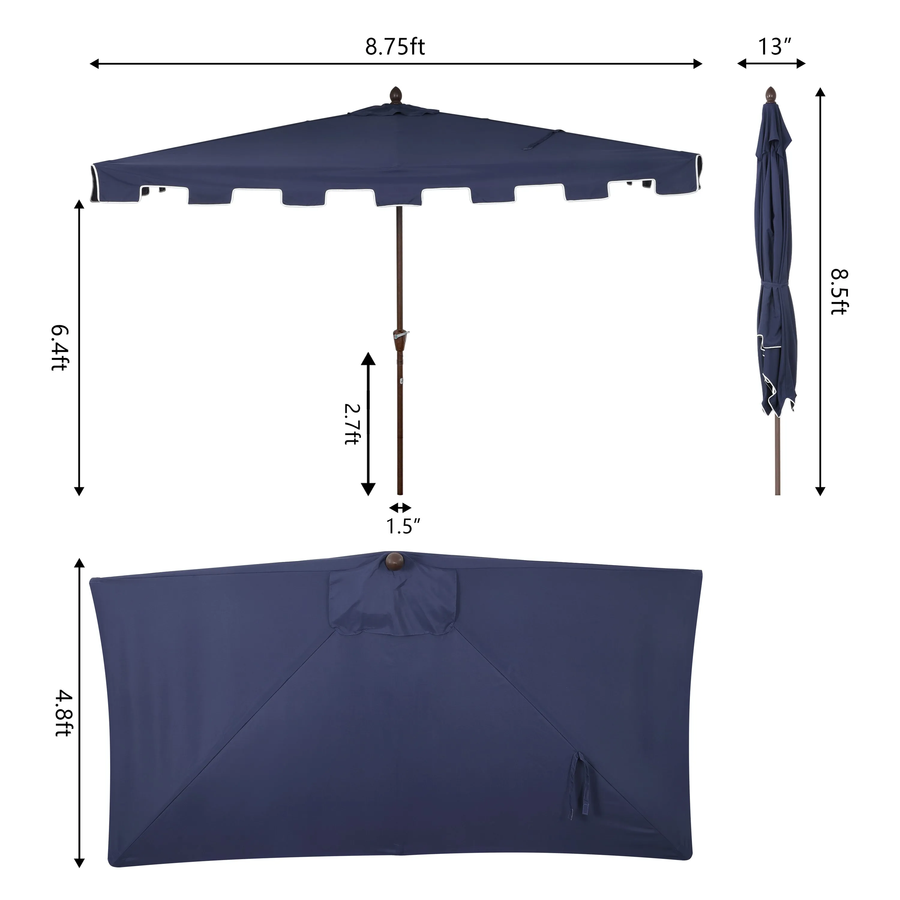 Ditto 9 ft. Classic MidCentury Rectangular Half Market Patio Umbrella