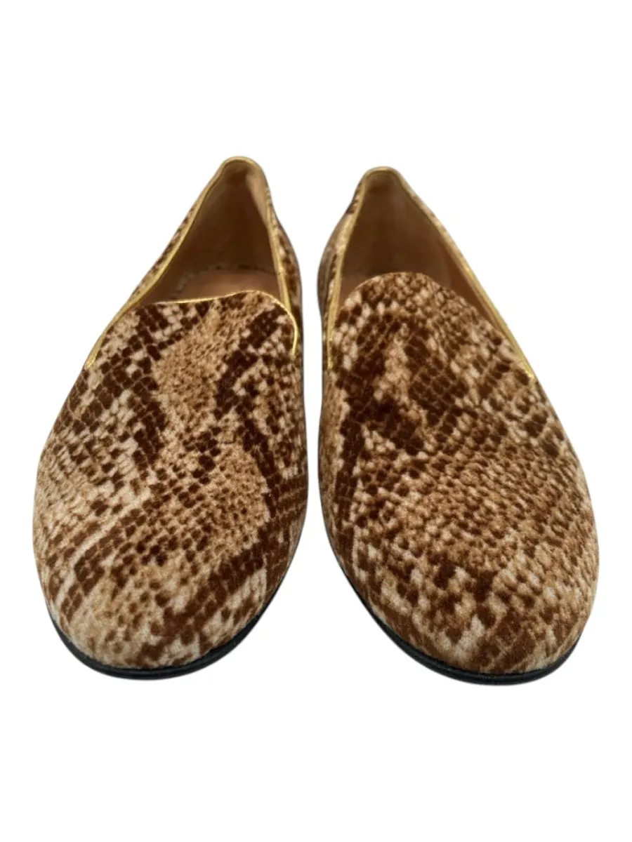 Dries Van Noten Shoe Size 38 Cream & Brown Suede Embossed Detail Flats