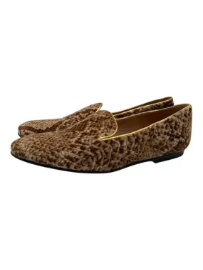 Dries Van Noten Shoe Size 38 Cream & Brown Suede Embossed Detail Flats