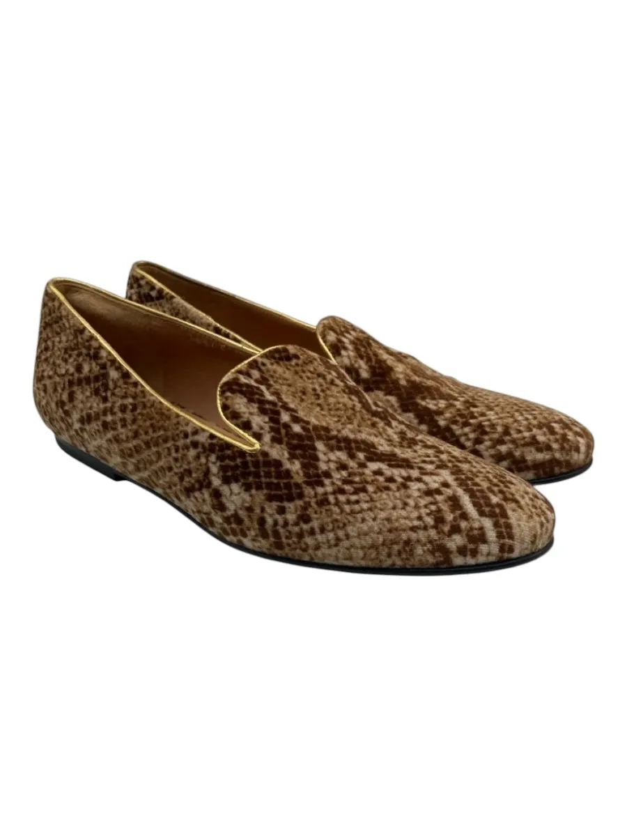 Dries Van Noten Shoe Size 38 Cream & Brown Suede Embossed Detail Flats