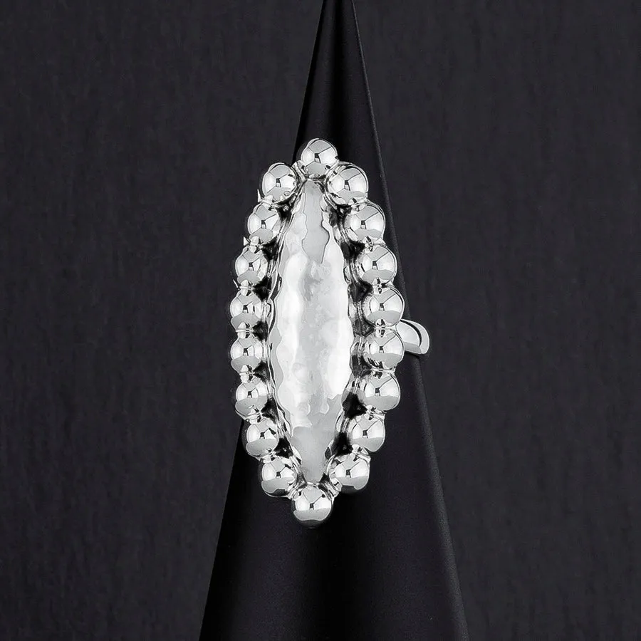 Elongated Sterling Silver Beaded Ring