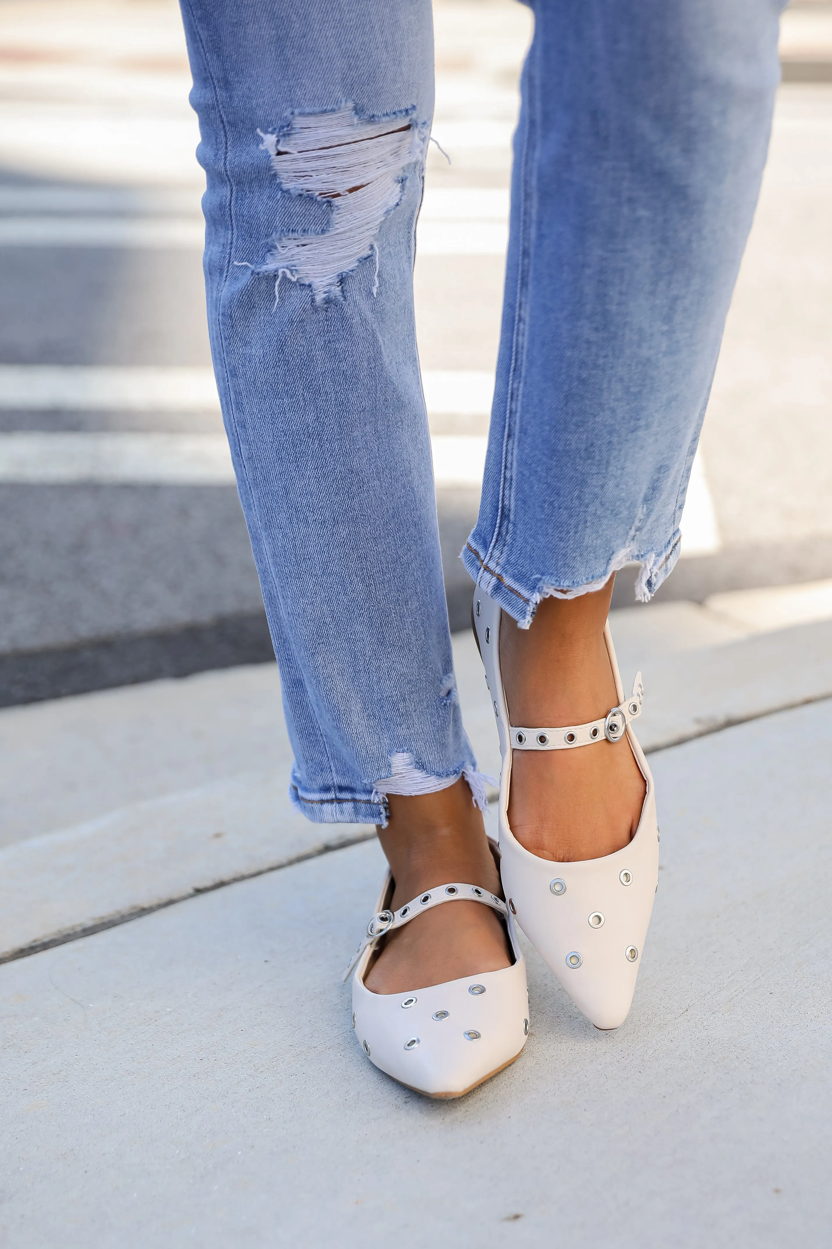 FINAL SALE - Stay On Point Ivory Studded Flats