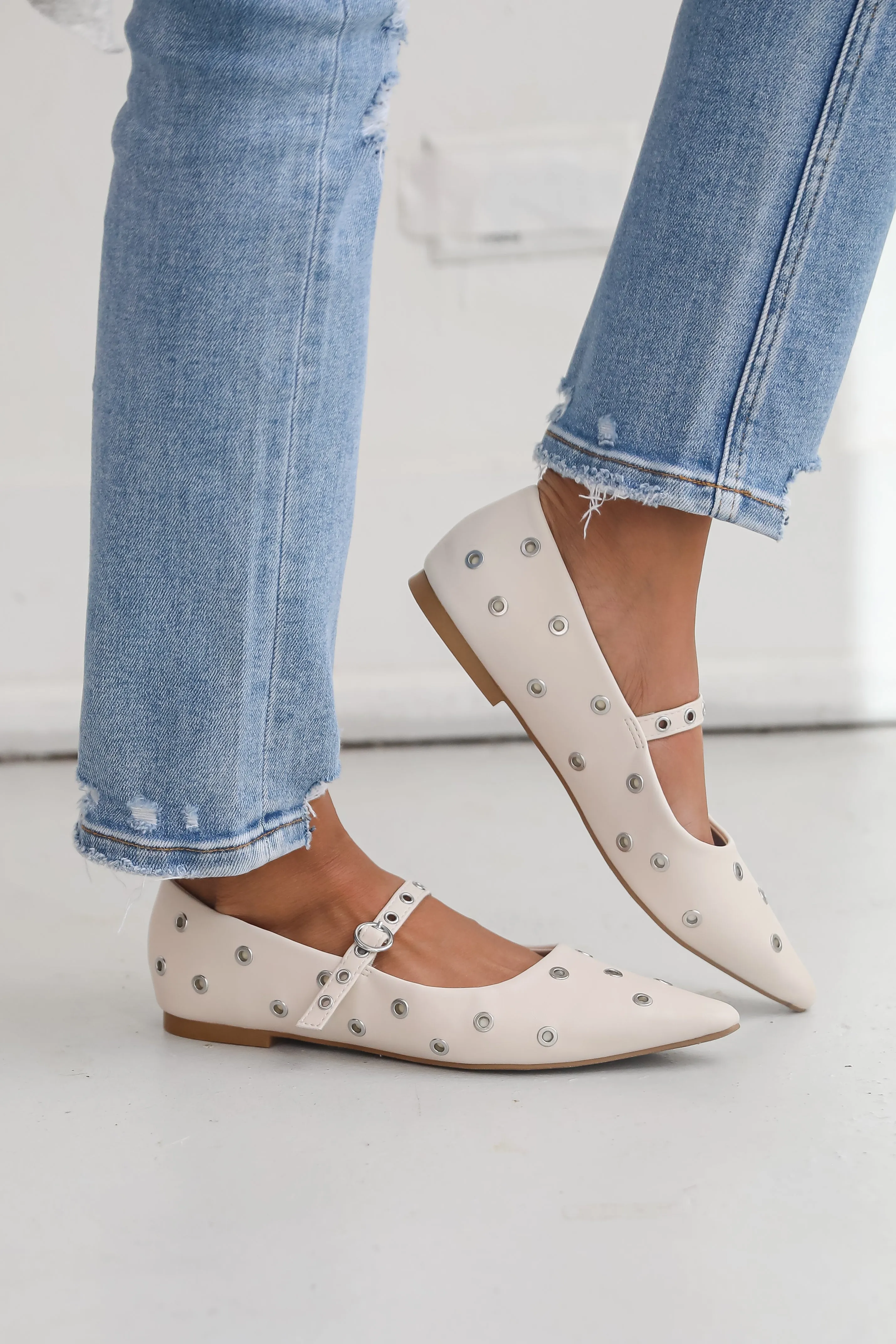 FINAL SALE - Stay On Point Ivory Studded Flats