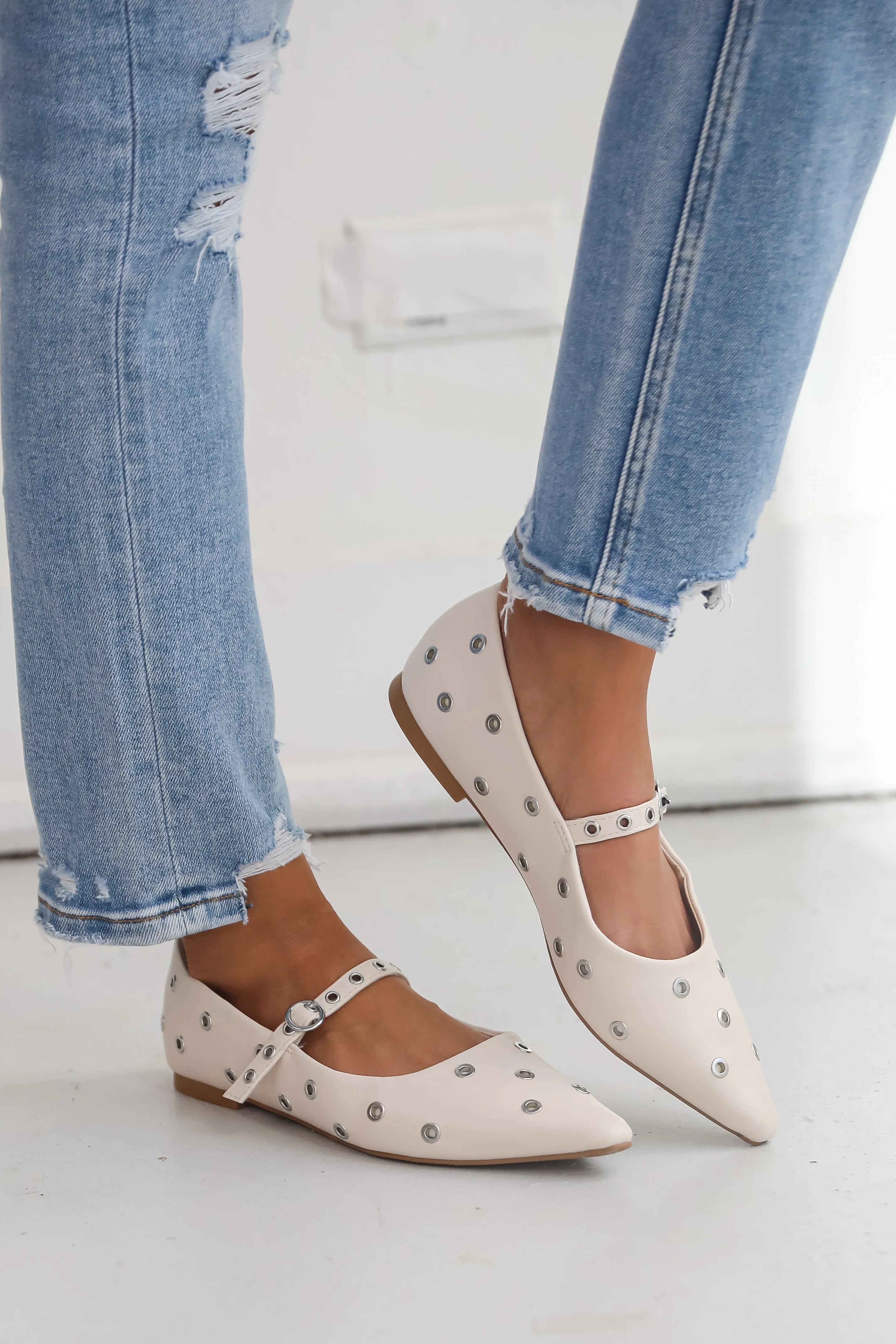 FINAL SALE - Stay On Point Ivory Studded Flats