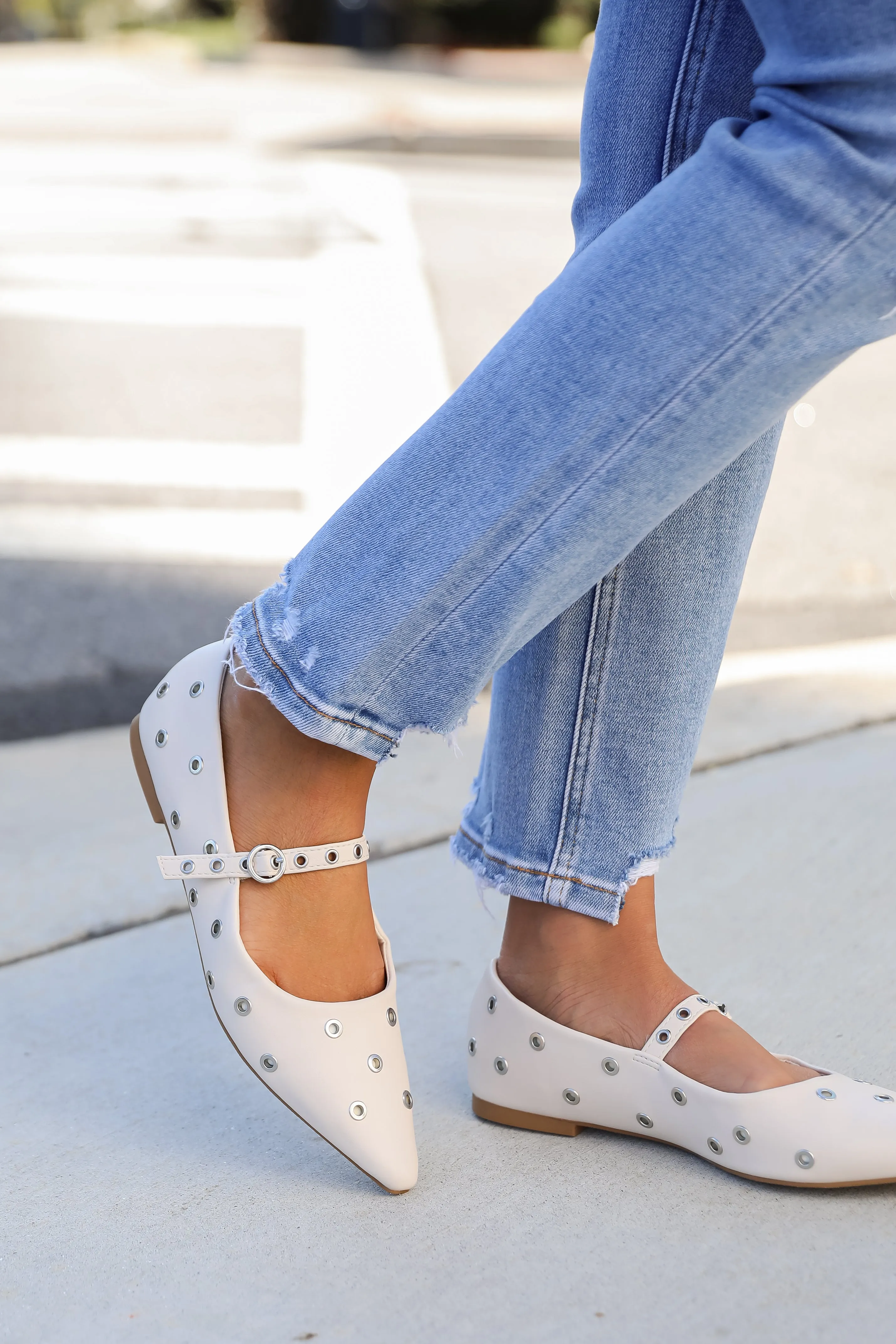 FINAL SALE - Stay On Point Ivory Studded Flats